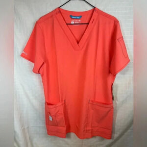 Carhartt Cross-Flex Force Media Bright Coral PinkOrange Scrub Top Size Large NWT